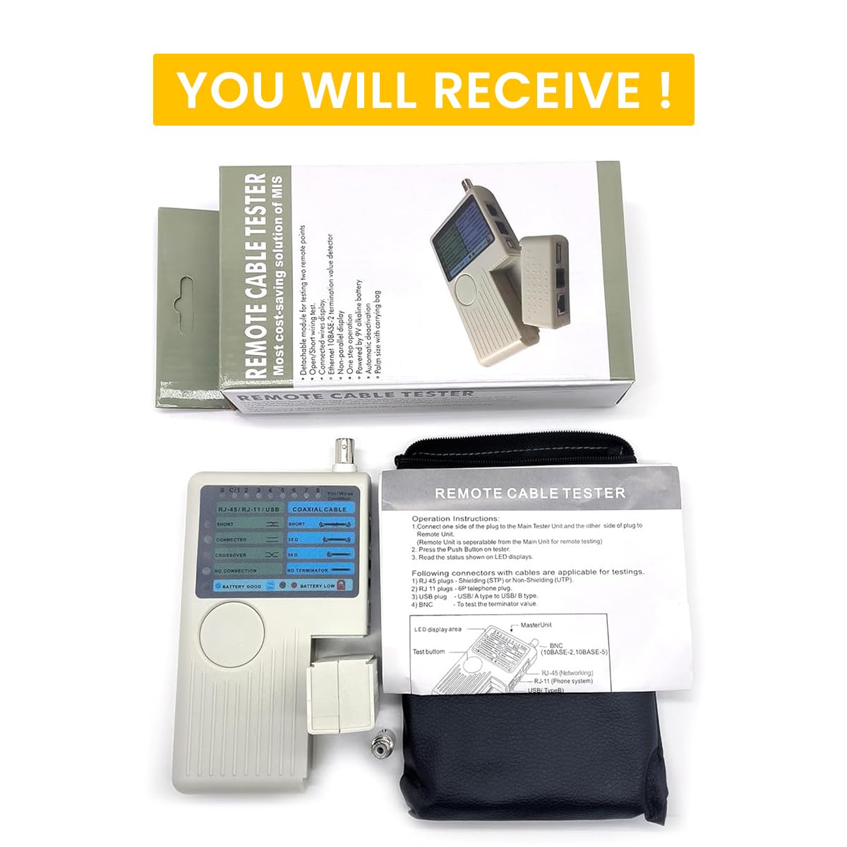 Serplex 4 in 1 Multi Network Cable Tester Tool, Universal Network Cable Tester Device for USB/BNC/Rj11/Rj45 LAN Cable UTP STP Wire Tester (Battery not included) Serplex 4 in 1 Multi Network Cable Tester Tool, Universal Network Cable Tester Device for USB/BNC/Rj11/Rj45 LAN Cable UTP STP Wire Tester (Battery not included)